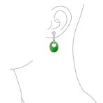 Dyed Green Jade Good Fortune Dangle Gemstone Earrings in Sterling Silver - Image 3