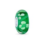 Set of 4 Green Floral Hibiscus Glass Charm Bead for European Bracelets with Sterling Silver Core - Image 2
