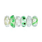 Mixed Set Green & White Glass Charm Bead for European Bracelets with .925 Sterling Silver Core