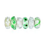 Mixed Set Green & White Glass Charm Bead for European Bracelets with .925 Sterling Silver Core