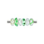 Mixed Set Green & White Glass Charm Bead for European Bracelets with .925 Sterling Silver Core - Image 2