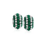 Set of 2 Green White Striped Crystal Bead Charm for Bracelet Silver Core