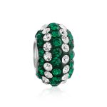 Green White Striped Crystal Bead Charm for European Bracelet Silver Core