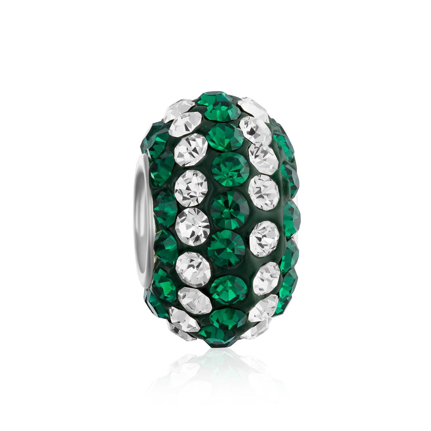 green-white-striped-crystal-spacer_pbx-hz-06-green-az Green White Striped Crystal Bead Charm for European Bracelet Silver Core - Image 1