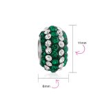 Green White Striped Crystal Bead Charm for European Bracelet Silver Core - Image 3