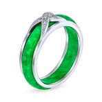 Pave Criss Cross CZ Accent Green Jade Band Ring .925 Sterling Silver - Image 2