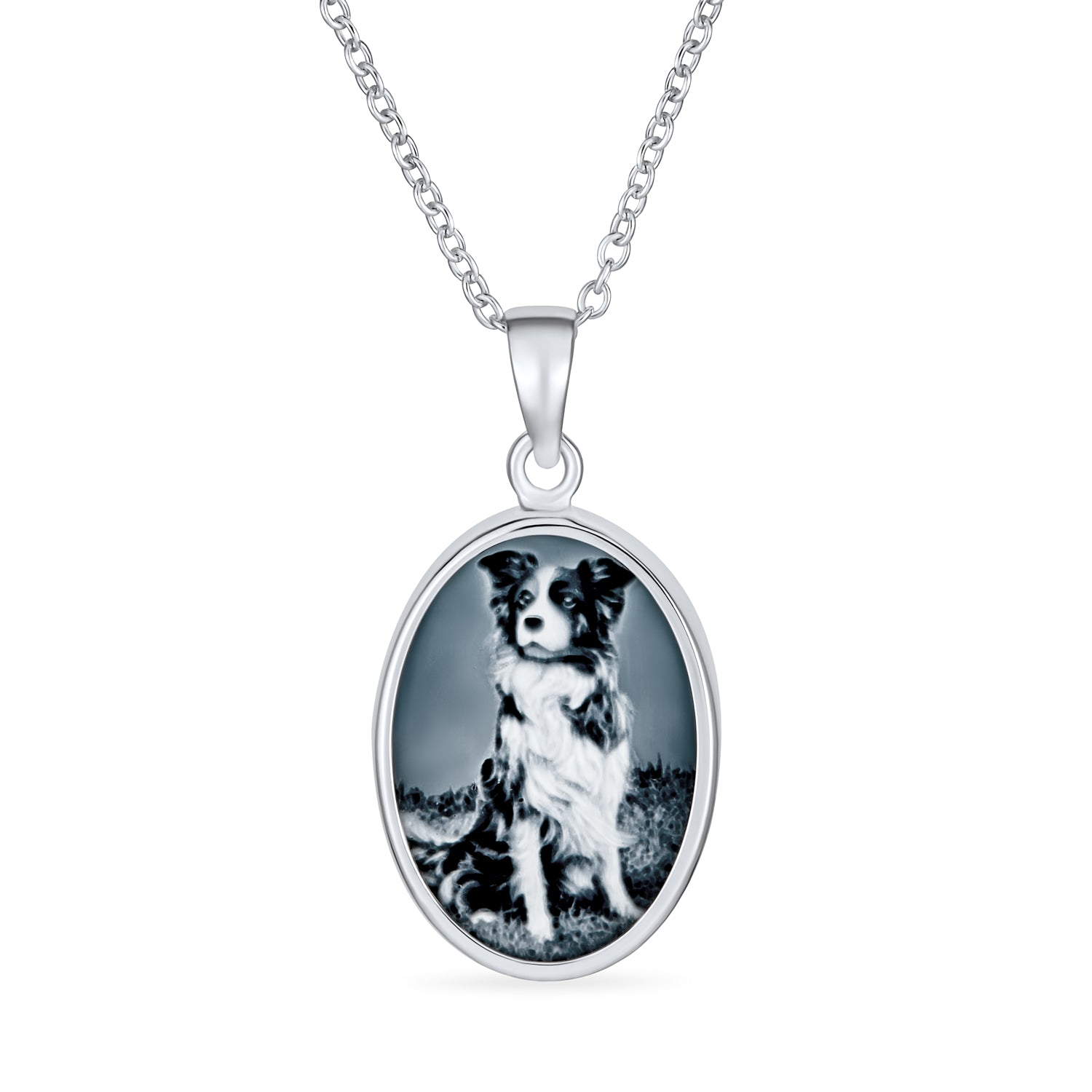 grey-dog-portrait-pendant-silver_yl-m435-012_1 Vintage Antique Style Black Onyx Puppy Dog Cameo Pendant Necklace Silver - Image 1