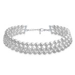 Bridal 3 Strand Wide Faux White Pearl Statement Choker Necklace - Image 2