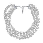 Bridal 3 Strand Wide Faux White Pearl Statement Choker Necklace - Image 5
