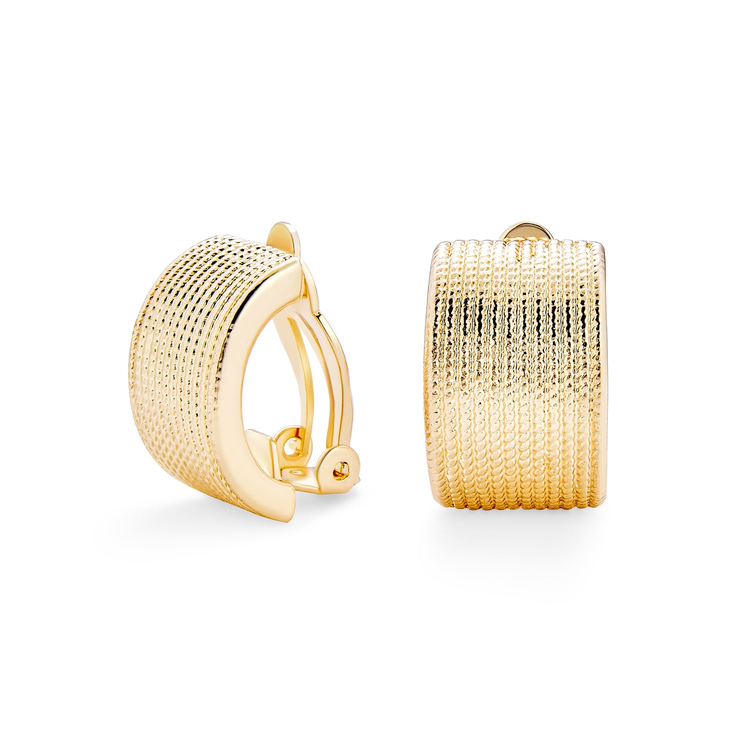 groove-gold-twisted-rope-earrings-clipon_elg-503387-g-az_1 Casual Twisted Wide Half Hoop Clip-On Earrings for Non-Pierced Ears SilverGold - Image 1