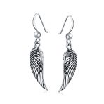 Spiritual Amulet Feathered Heart Angel Wing Dangle Earrings Sterling Silver