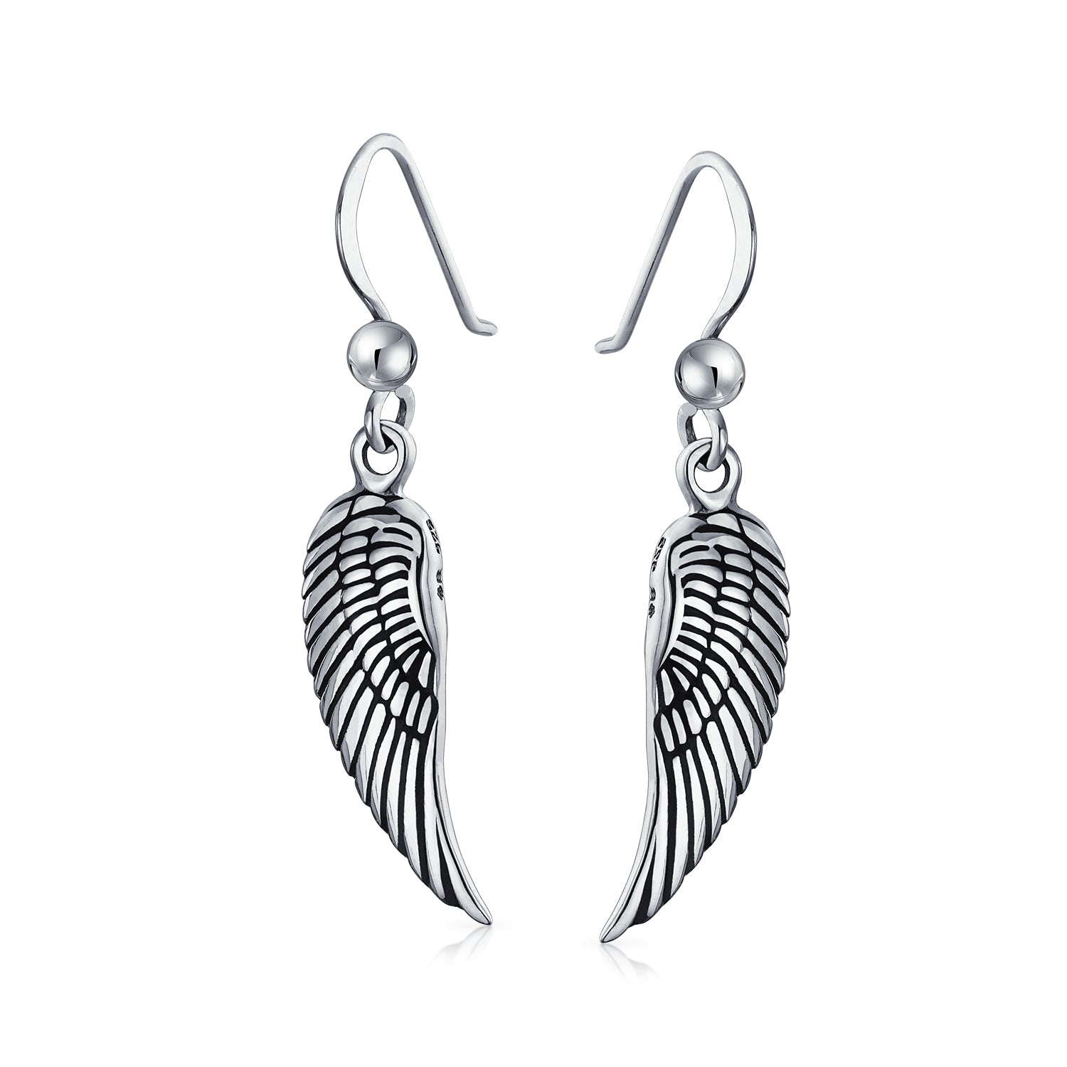 guardian-angel-wings-feathers-earring_ps-ter927-az_1 Spiritual Amulet Feathered Heart Angel Wing Dangle Earrings Sterling Silver - Image 1