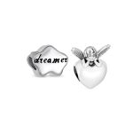 Set of 2 Fairy Angel Wings Heart & Cloud Word Dreamer Bead Charm Sterling Silver