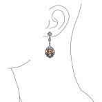 Vintage Estate Style Dangling Lace Flower Pink Black White Crystal Chandelier Statement Earrings - Image 4
