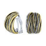 Half Hoop Clip-On Earrings Two Tone Caviar Bead Silver Gold