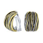 Half Hoop Clip-On Earrings Two Tone Caviar Bead Silver Gold