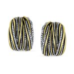 Half Hoop Clip-On Earrings Two Tone Caviar Bead Silver Gold - Image 4