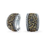 Tri Color Bali Style Scroll Wide Half Hoop Clip On Earrings Non Pierced Ears
