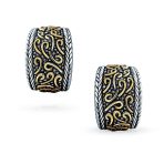 Tri Color Bali Style Scroll Wide Half Hoop Clip On Earrings Non Pierced Ears - Image 2