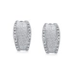 Matte Hammered Shrimp Half Hoop Earrings Pave Edge CZ Silver Plated - Image 3