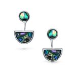 Geometric Boho Earring Jacket with Abalone Shell and Sterling Silver Studs - Image 2