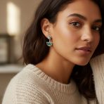Geometric Boho Earring Jacket with Abalone Shell and Sterling Silver Studs - Image 3