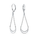 Boho Crescent Moon Dangle Earrings Silver Teardrop Chain