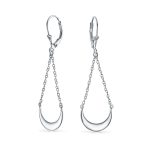 Boho Crescent Moon Dangle Earrings Silver Teardrop Chain