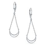 Boho Crescent Moon Dangle Earrings Silver Teardrop Chain - Image 2