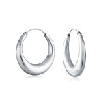 Simple Plain Hoop Huggie Earrings Sterling Silver Crescent Tapered Tube .75 Inch - Image 3