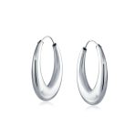 Simple Plain Hoop Huggie Earrings Sterling Silver Crescent Tapered Tube .75 Inch - Image 6