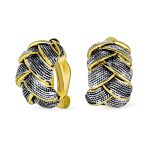 Fashion 2 Tone Basket Weave Half Hoop Clip On Earrings Non Pierced Silver & Gold
