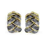 Fashion 2 Tone Basket Weave Half Hoop Clip On Earrings Non Pierced Silver & Gold - Image 3