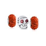 Set of 3 Halloween Red Eyes Skeleton Pirate Skull & Orange Spacer Charm Bead