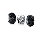 Set of 3 Halloween Skeleton Skull CZ Eye & Solid Black Crystal Spacer Charm Bead