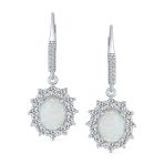 Estate Style Dangle Gemstone Earrings with CZ Halo & Opal in Sterling Silver - Image 2
