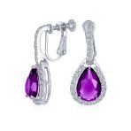 Classic 7CT Halo Red CZ Cubic Zirconia Drop Teardrop Clip On Earrings Adjustable Screw-back - Image 2