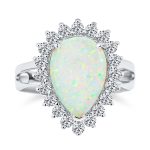 Created White Opal 10CT Halo Teardrop Cocktail Statement Ring with Cathedral Setting Sterling Silver