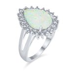 Created White Opal 10CT Halo Teardrop Cocktail Statement Ring with Cathedral Setting Sterling Silver - Image 2