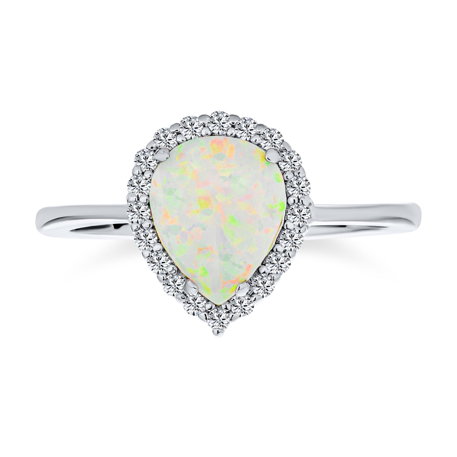 halo-pear-teardrop-statement-white-opal-engagement-ring-xny-rs3487a2 White Created Opal Cocktail Ring 3CTW Halo Pear Teardrop .925 Sterling Silver - Image 1