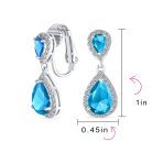 Classic Bridal Cocktail Halo Cubic Zirconia Blue CZ Double Solitaire Teardrop Dangle Clip On Earrings - Image 44