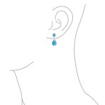 Classic Bridal Cocktail Halo Cubic Zirconia Blue CZ Double Solitaire Teardrop Dangle Clip On Earrings - Image 33