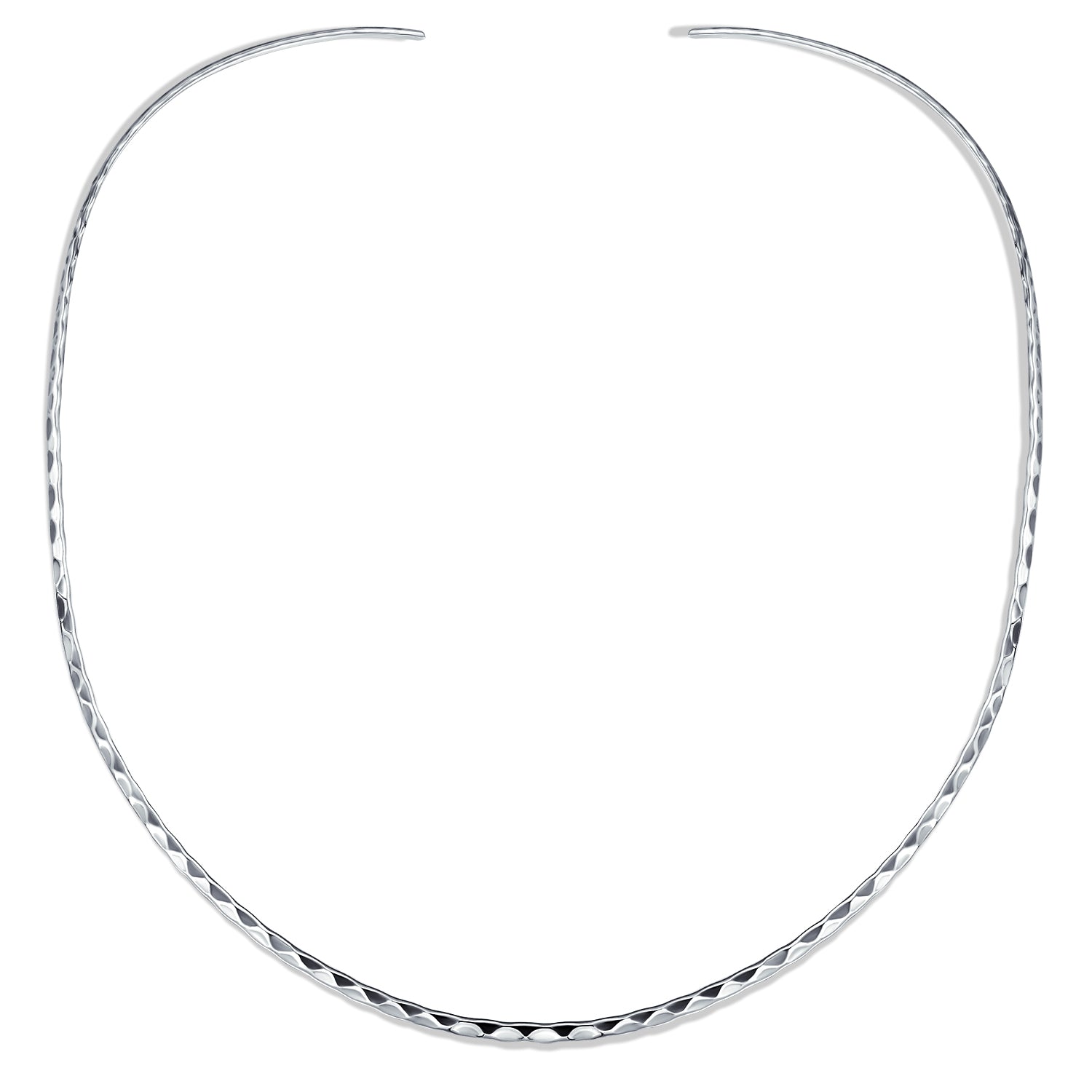 hammered-choker-contoured-necklace-silver_sstr-ckhammered_1 Simple Thin Boho Hammered Choker Necklace Sterling Silver 2MM Slider Collar - Image 1
