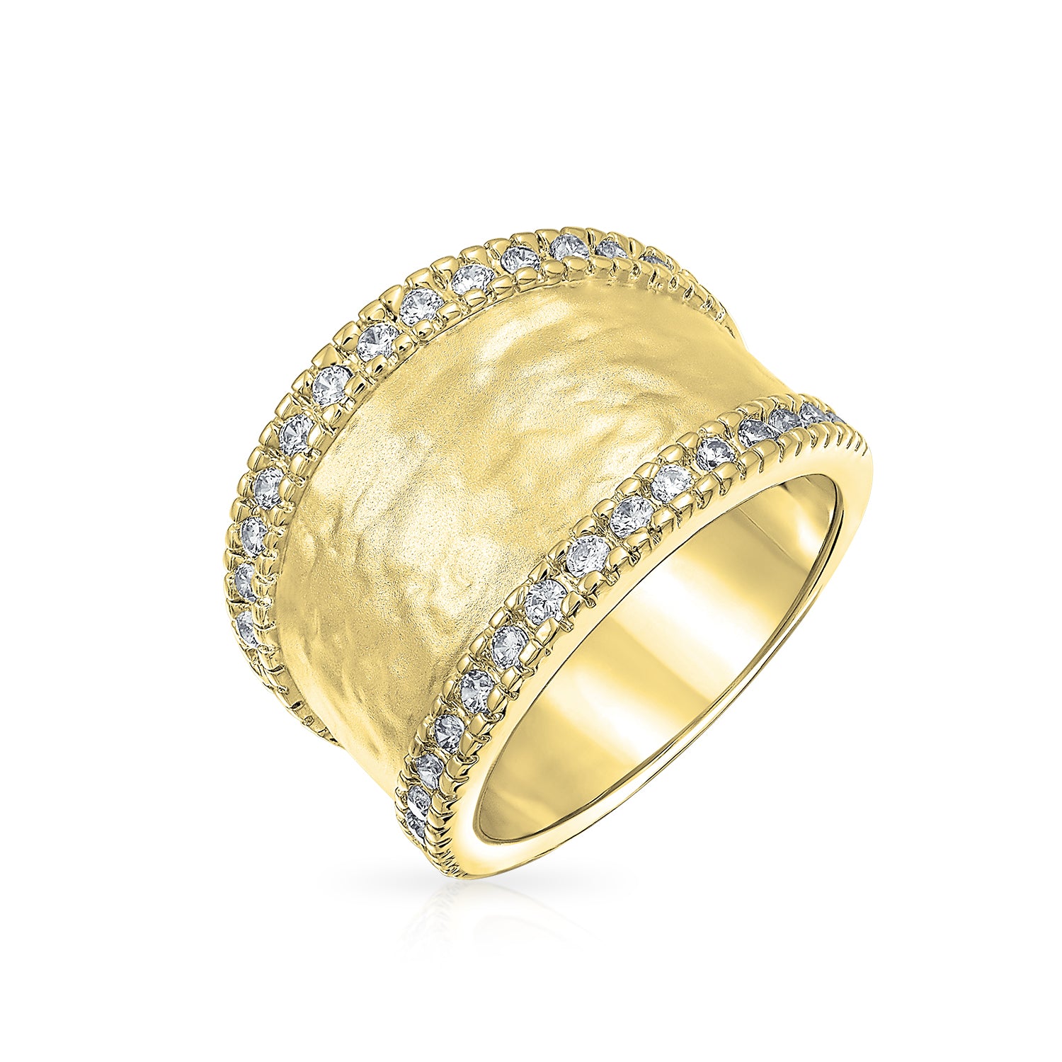 hammered-gold-matte-modern-ring_my-bmr-12064-6-az_1 Modern Fashion CZ Accent Statement Wide Matte Finish Hammered Band Ring - Image 1