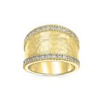 Modern Fashion CZ Accent Statement Wide Matte Finish Hammered Band Ring - Image 3