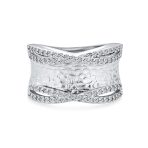 Modern Criss Cross CZ Accent Cocktail Statement Band Ring Brushed Matte Finish