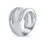Modern Criss Cross CZ Accent Cocktail Statement Band Ring Brushed Matte Finish - Image 2
