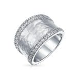 Modern Fashion CZ Accent Statement Wide Matte Finish Hammered Band Ring - Image 2