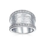 Modern Fashion CZ Accent Statement Wide Matte Finish Hammered Band Ring - Image 4