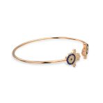 Hand Of God Hamsa Evil Eye Bangle Cuff Bracelet Cubic Zirconia CZ Rose Gold .925 Sterling Silver - Image 3